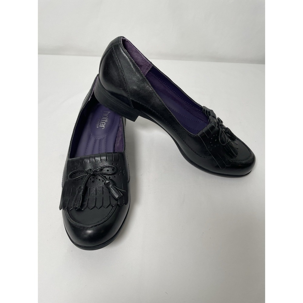 Hotter Shipley Black Leather Flat Tasseled Shoes Womens Size 9 US/UK 7